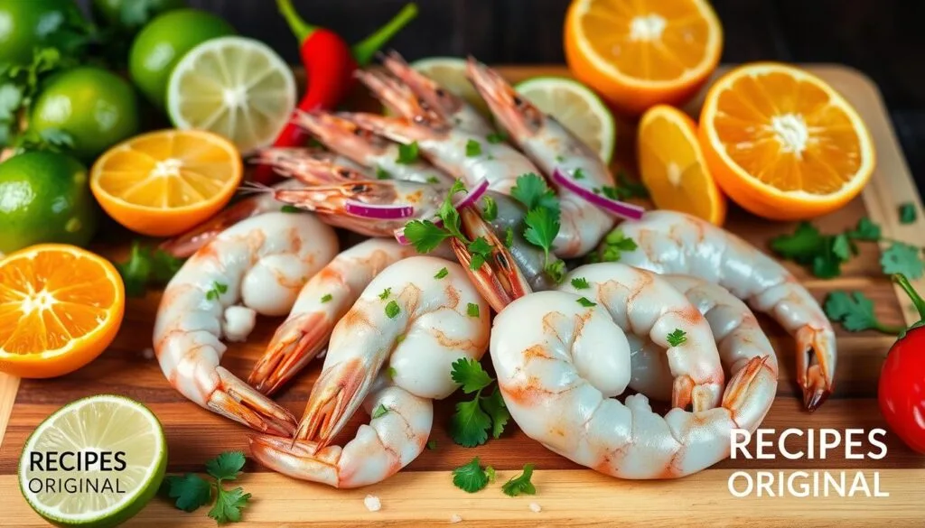 How to Make the Perfect Shrimp Ceviche Recipe in 30 Seconds 3 Fresh shrimp, citrus fruits, herbs, and spices for ceviche