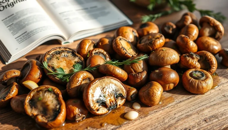 Fresh Champignon Mushrooms on a Wooden Table