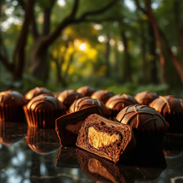 A collection of intricately designed Alice mushroom chocolates in Wonderland-inspired mushroom-shaped chocolates, arranged on a whimsical surface with a magical ambiance.